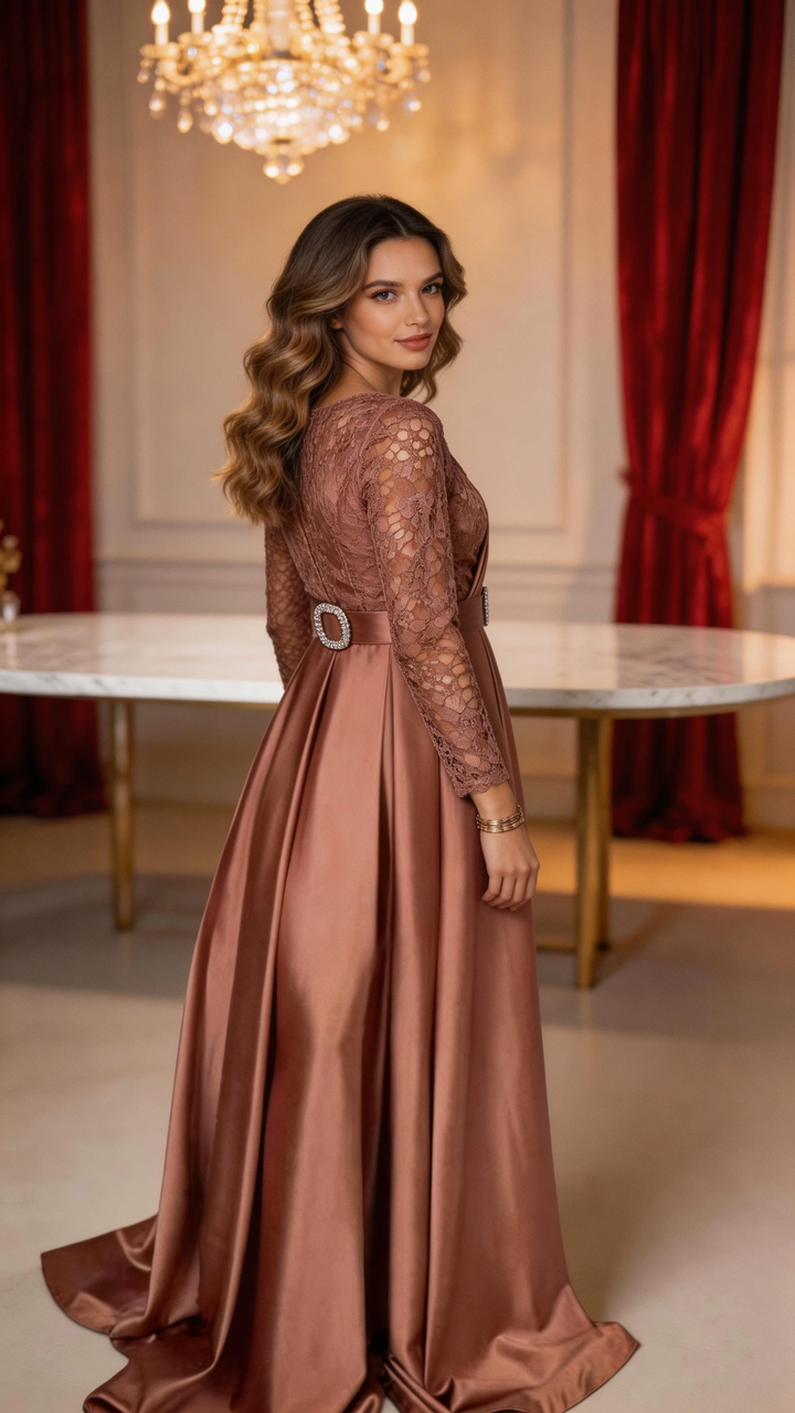 Charming A-line Satin Evening Dress With Long Sleeves Fashion Evening Gown Y4992 by simplepromdress