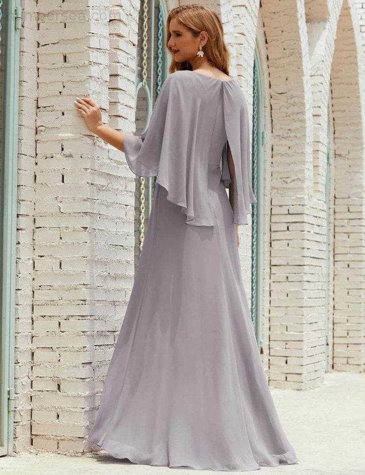 Sunnderly Bridesmaid Dress Women Long Sleeve V-Neck Chiffon Formal Wedding Party Dress SY28018 by numbersea