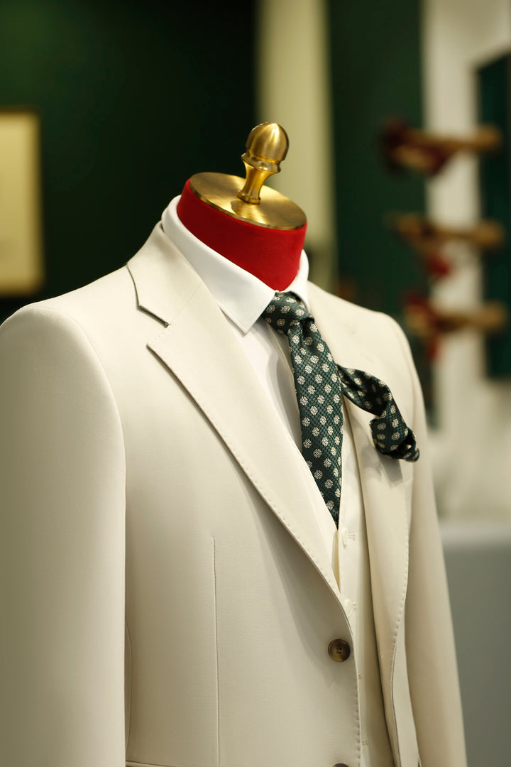 Three-Piece Cream Wool Suit | Tailored Formal Groom &amp; Summer Wedding Suit by 男装