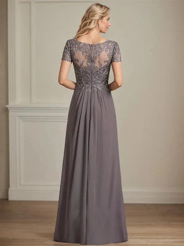 A-line V-Neck Floor-Length Chiffon Lace Mother of the Bride Dress by Dreamylily