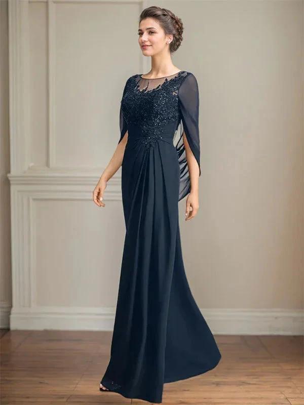 A-Line/Princess Scoop Floor-Length Mother of the Bride Dresses with Pleated &amp; Sequins by Dreamylily