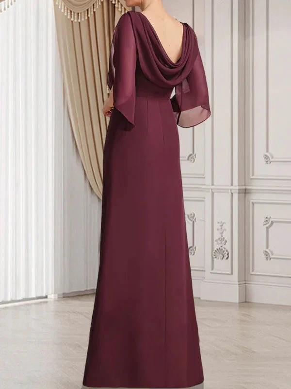 Sheath/Column Scoop Floor-Length Chiffon Mother of the Bride Dress With Pleated Beading by Dreamylily