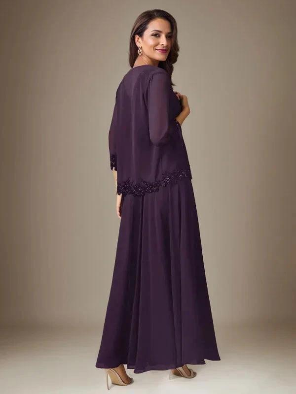 Plum A-Line Sequins Chiffon Dress by Dreamylily