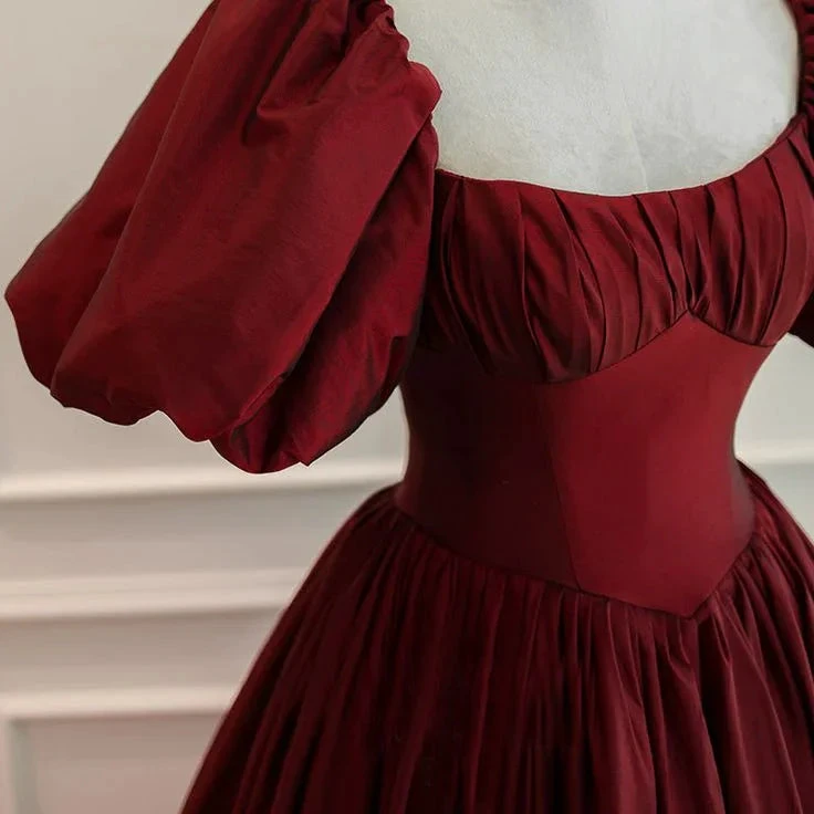 Wine Red Short Sleeves Floor Length Long Evening Dresses, Ball Gown Formal Dresses Y6973 by simplepromdress