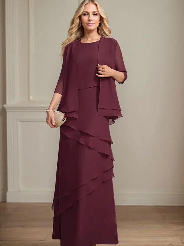 Sheath Scoop Floor-Length Chiffon Mother of the Bride Dress by Dreamylily