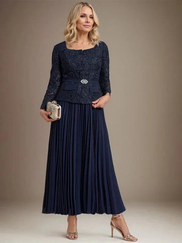 A-line Square Ankle-Length Chiffon Mother of the Bride Dress With Pleated by Dreamylily