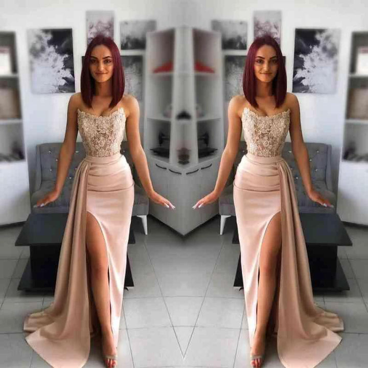 Long Mermaid Sweetheart Applique Lace Prom Dress with Slit by BIZTUNNEL