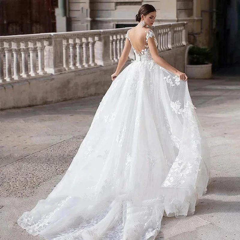 Mermaid Wedding Dresses Women Cap Sleeves Backless Lace Appliques Bridal Gown Detachable Train Vestidos De Novia by payinti