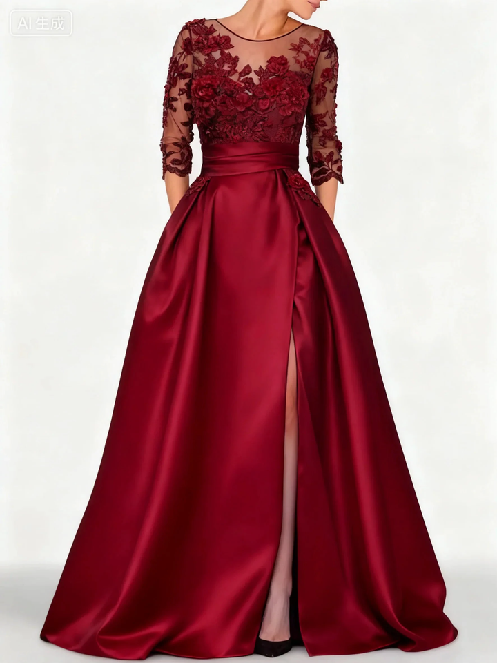 Elegant black satin embroidered formal dress by ZAPDRESS