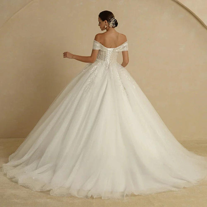 Ivory Beading Princess Wedding Dresses For Bride Off The Shoulder Sleeveless Women Glitter Ball Bridal Gown Robes by payinti