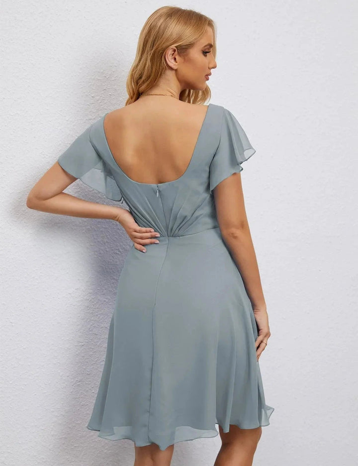 Numbersea U Back Homecoming Dress Formal Prom Dress Knee Length Short Sleeves Cocktail Party Dress 28077 by numbersea
