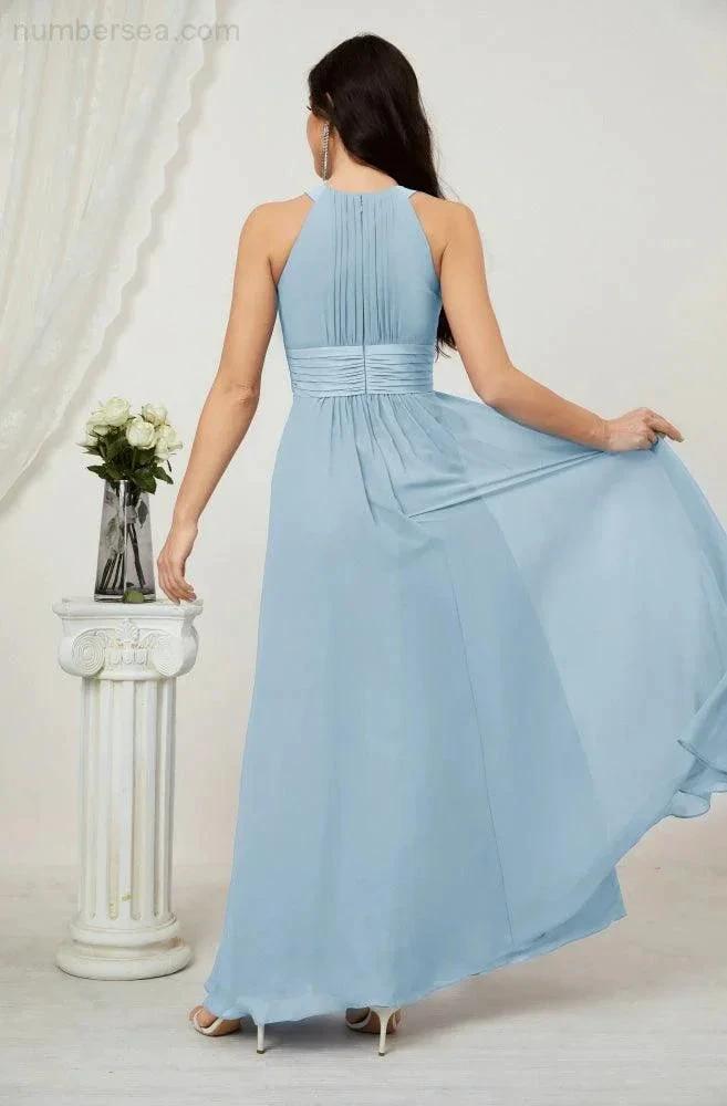 Numbersea Formal Party Gown Dress Chiffon Halter Long Sleeveless Bridesmaid Dresses 2802 by numbersea