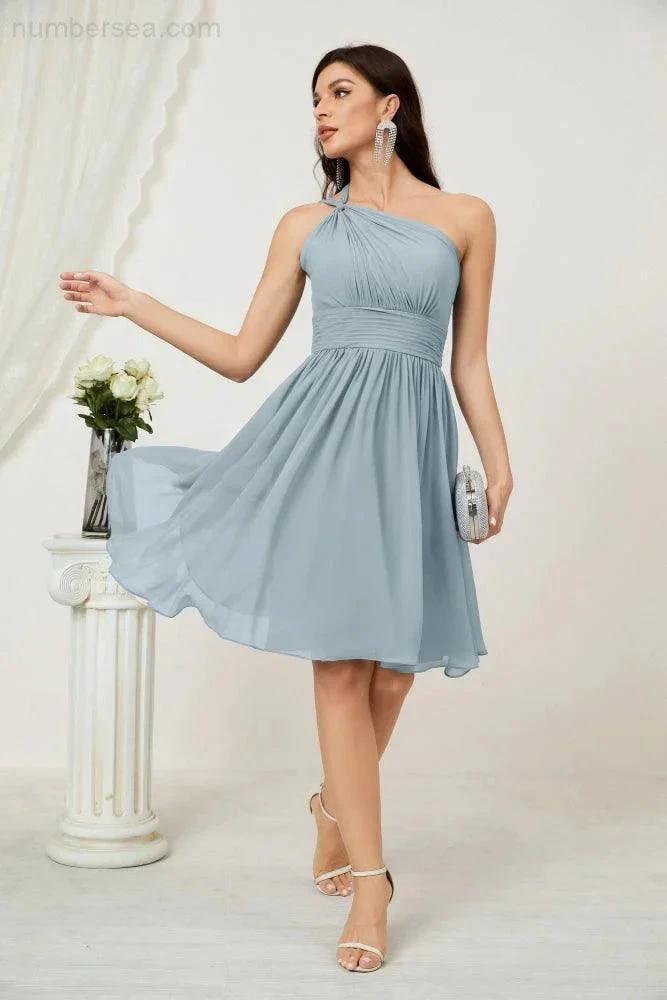 Numbersea Women Chiffon Short One Shoulder Bridesmaid Dress Formal Dresses for Party Homecoming 2804 by numbersea