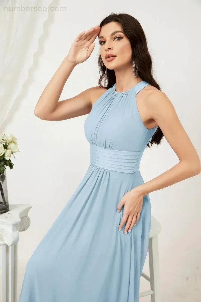 Numbersea Formal Party Gown Dress Chiffon Halter Long Sleeveless Bridesmaid Dresses 2802 by numbersea