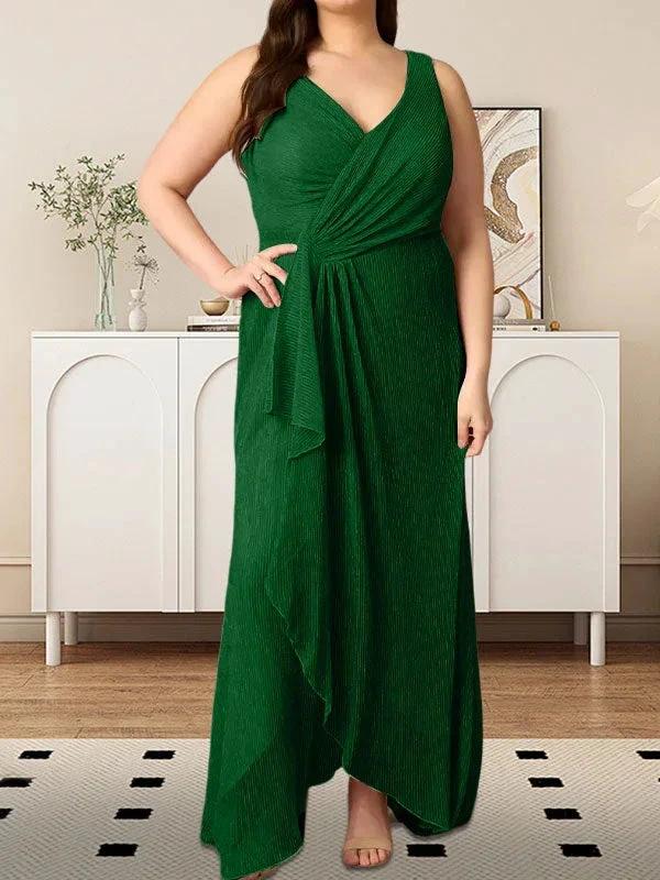 A-Line V-Neck Ruched Metallic Mesh Dress by Dreamylily