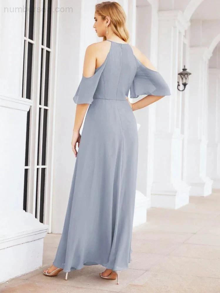 Numbersea Cold Shoulder Bridesmaid Dresses A-Line Long Formal Evening Gowns 28074 by numbersea