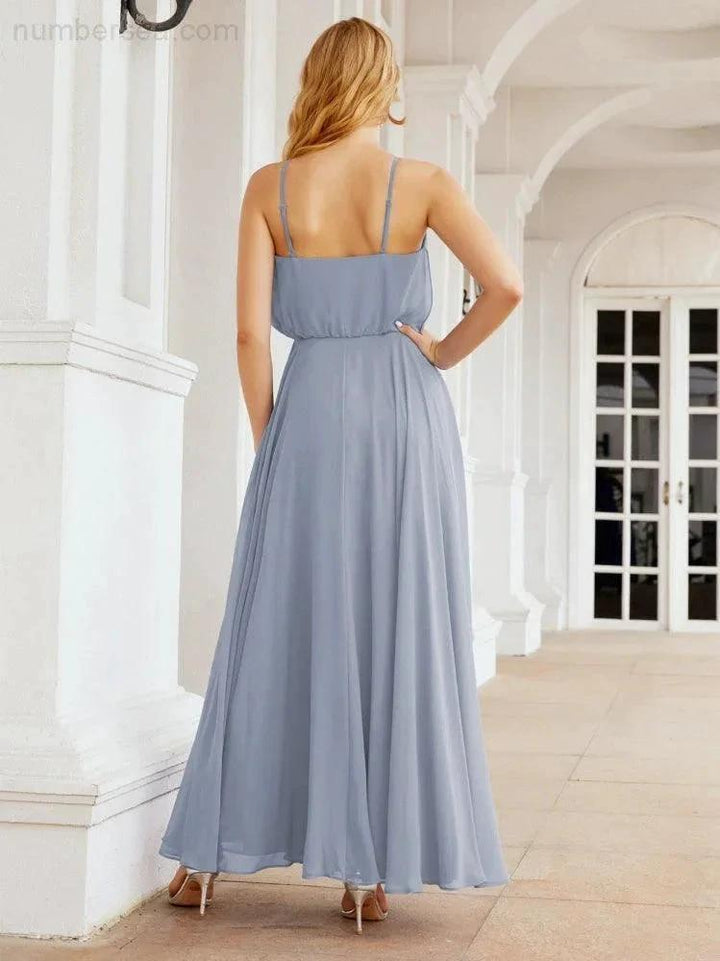 Numbersea Halter Long Bridesmaid Dresses Formal A line Juniors Dress 28029 by numbersea