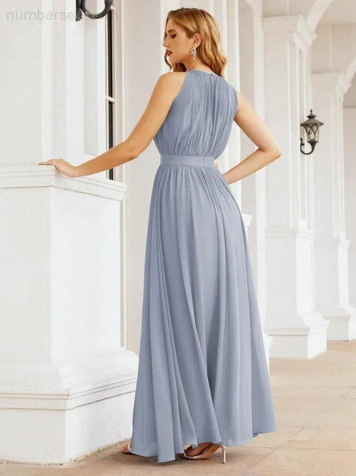 Numbersea Halter Bridesmaid Dress Empire Waist Formal Evening Prom Gown for Mother of The Bride 28030 by numbersea