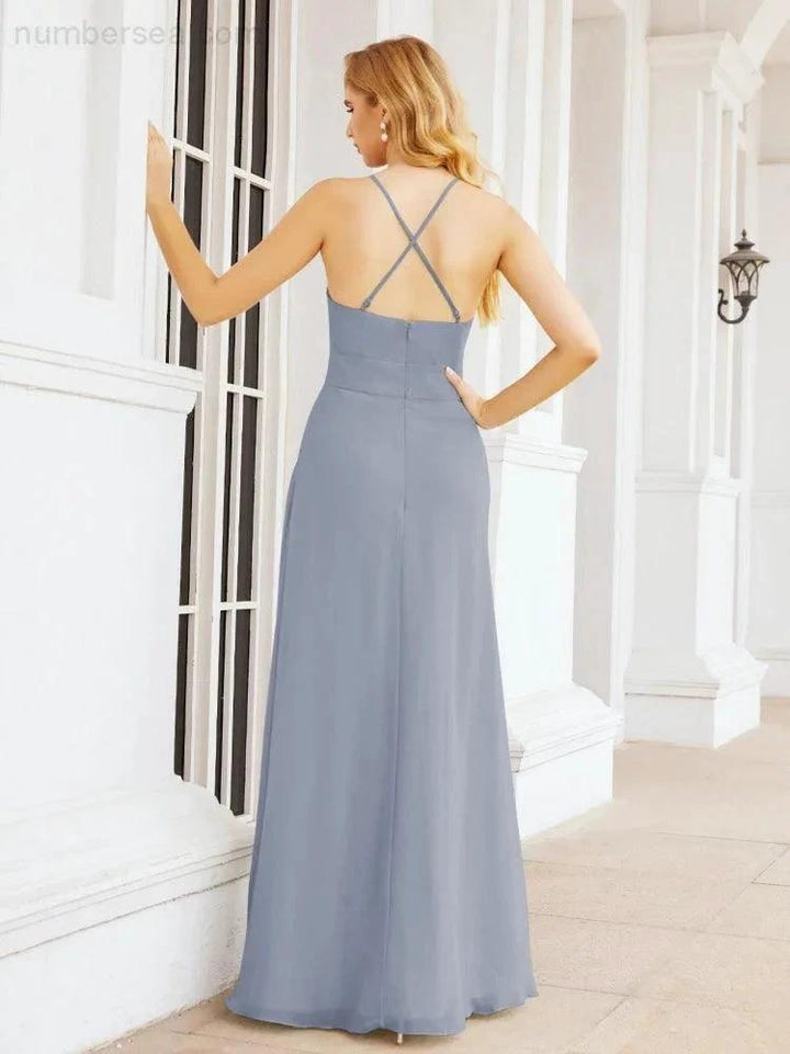 Numbersea Halter Bridesmaid Dresses with Pockets Sleeveless Formal Evening Party Prom Gowns 28055 by numbersea
