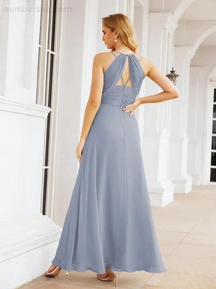 Numbersea Double Spaghetti Straps Bridesmaid Dresses for Women Long Formal Party Dress Side Split 28051 by numbersea
