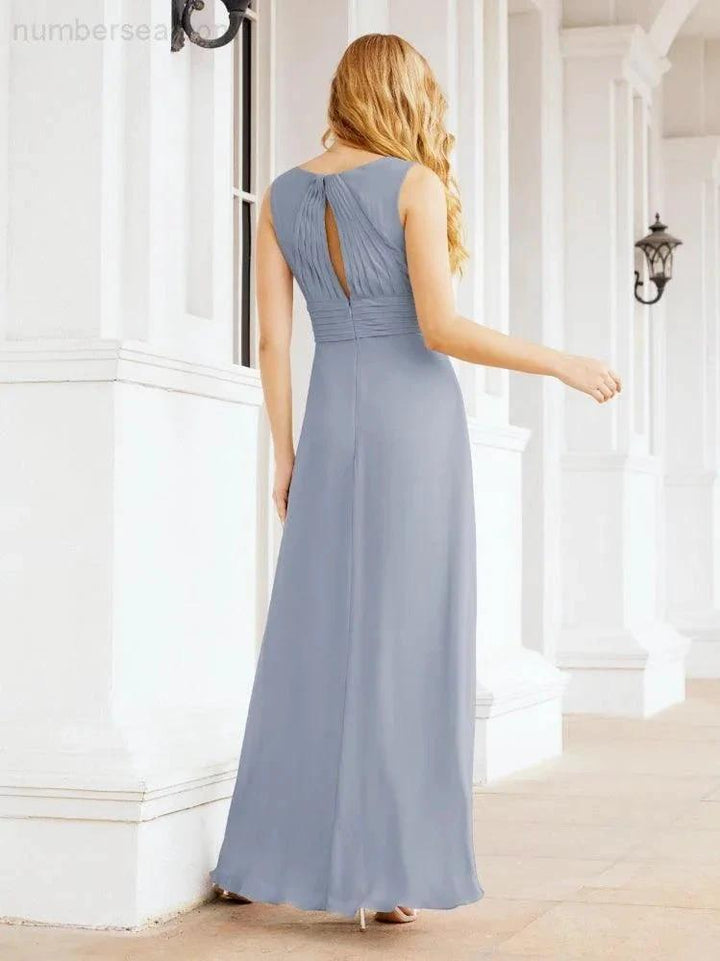 Formal Prom Gown Elegant V-Neck Sleeveless Bridesmaid Dresses for Wedding Party 28037 by numbersea