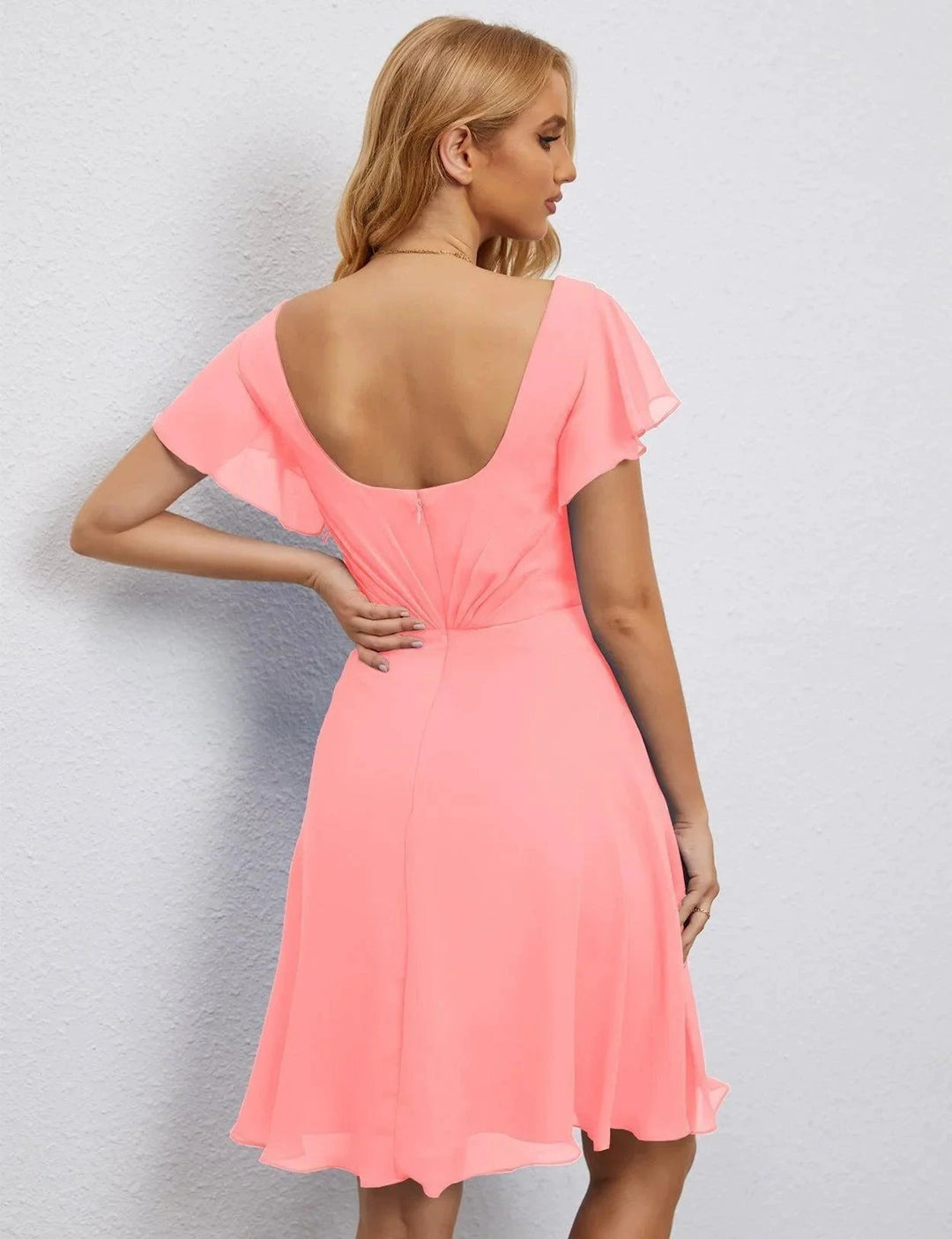 Numbersea U Back Homecoming Dress Formal Prom Dress Knee Length Short Sleeves Cocktail Party Dress 28077 by numbersea