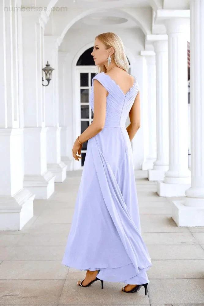 Ladies Chiffon V Neck Sleeveless Floor Length Bridesmaid Evening Dress Wedding Party Evening Dress 28126 by numbersea