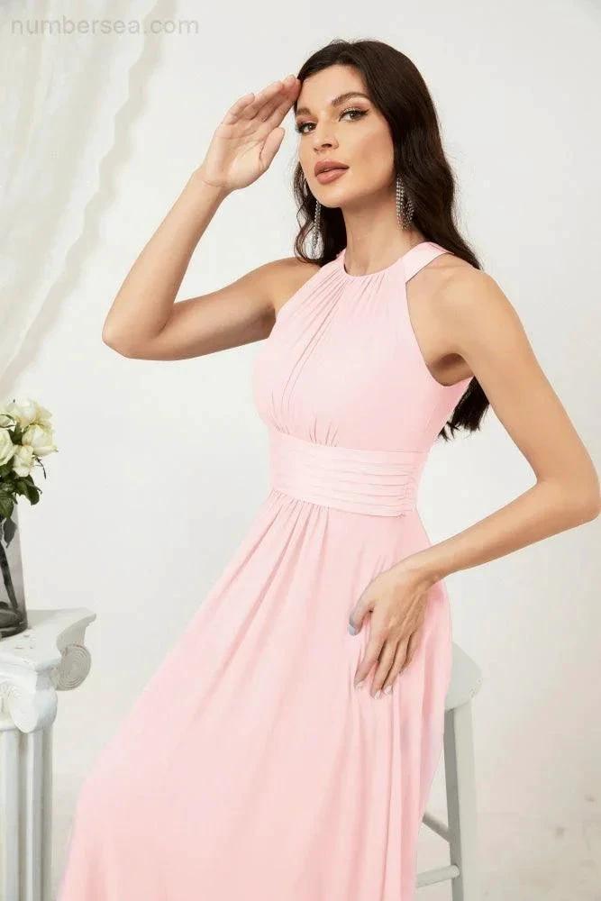 Numbersea Formal Party Gown Dress Chiffon Halter Long Sleeveless Bridesmaid Dresses 2802 by numbersea