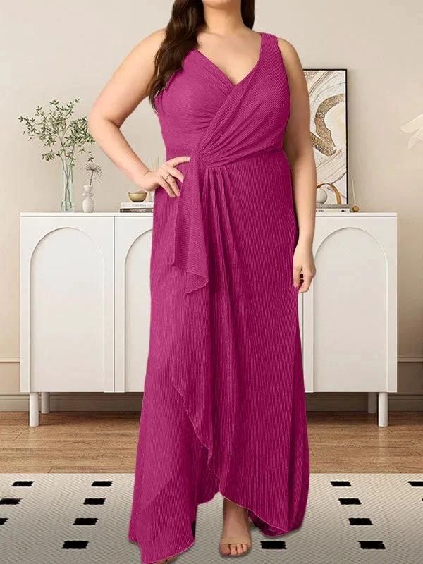 A-Line V-Neck Ruched Metallic Mesh Dress by Dreamylily