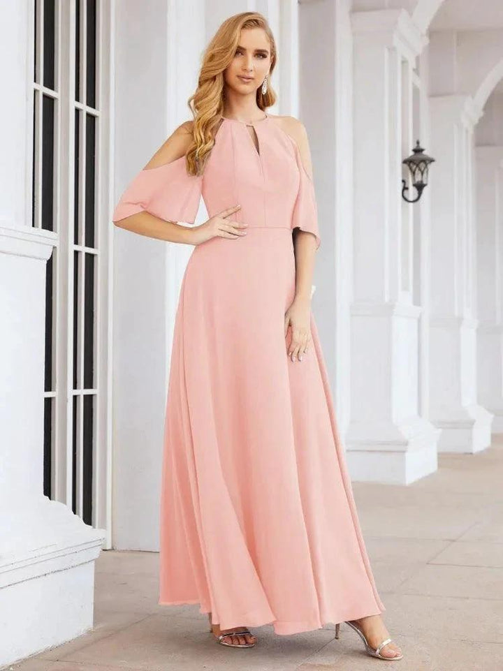 Numbersea Cold Shoulder Bridesmaid Dresses A-Line Long Formal Evening Gowns 28074 by numbersea