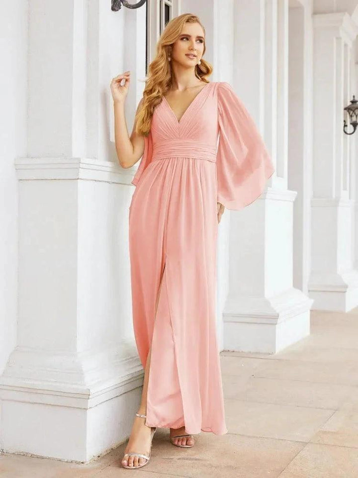 Numbersea Bridesmaid Dresses with Split for Wedding Party Flutter Sleeves 28045 by numbersea