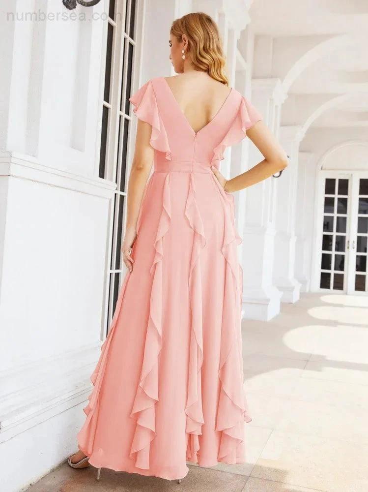 Ruffled Bridesmaid Dresses with Sleeves Long Formal Party Dress 28041 by numbersea