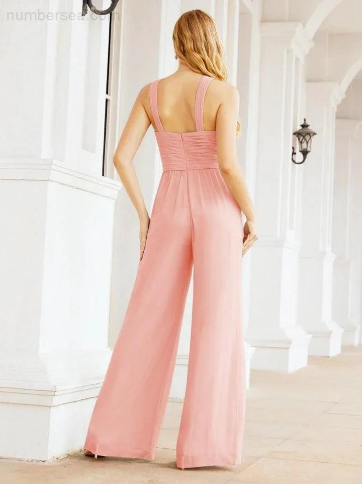 Numbersea Crisscross Neck Jumpsuit Formal Evening Dress Long Bridesmaid Dresses Bell-bottomed Pants 28033 by numbersea