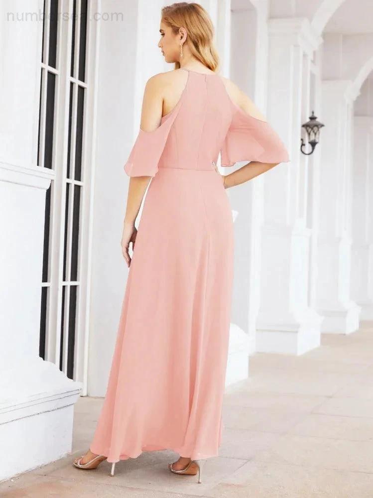 Numbersea Cold Shoulder Bridesmaid Dresses A-Line Long Formal Evening Gowns 28074 by numbersea