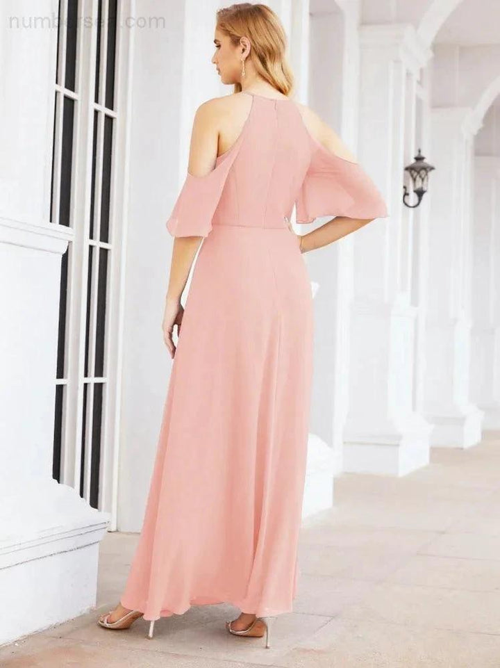 Numbersea Cold Shoulder Bridesmaid Dresses A-Line Long Formal Evening Gowns 28074 by numbersea