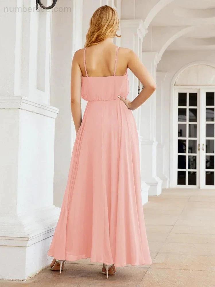 Numbersea Halter Long Bridesmaid Dresses Formal A line Juniors Dress 28029 by numbersea