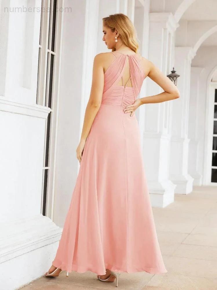 Numbersea Double Spaghetti Straps Bridesmaid Dresses for Women Long Formal Party Dress Side Split 28051 by numbersea