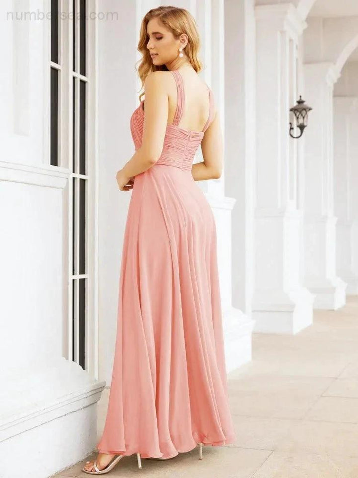 Numbersea Crisscross Halter Bridesmaid Dresses for Party Wedding Evening Prom Maxi Ball Gowns 28053 by numbersea