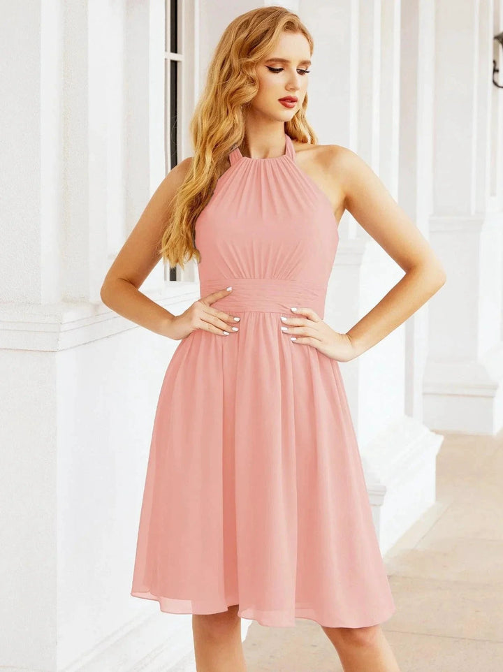 Numbersea Halter Chiffon Bridesmaid Dresses Short Sleeveless Formal Party Dress Open Back 28023 by numbersea