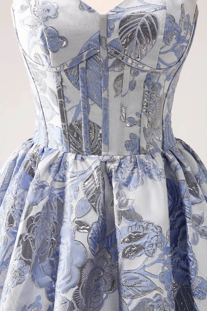 Cute Blue A Line Sweetheart Print Corset Short Homecoming Dress with Ruffles by WEDTREND