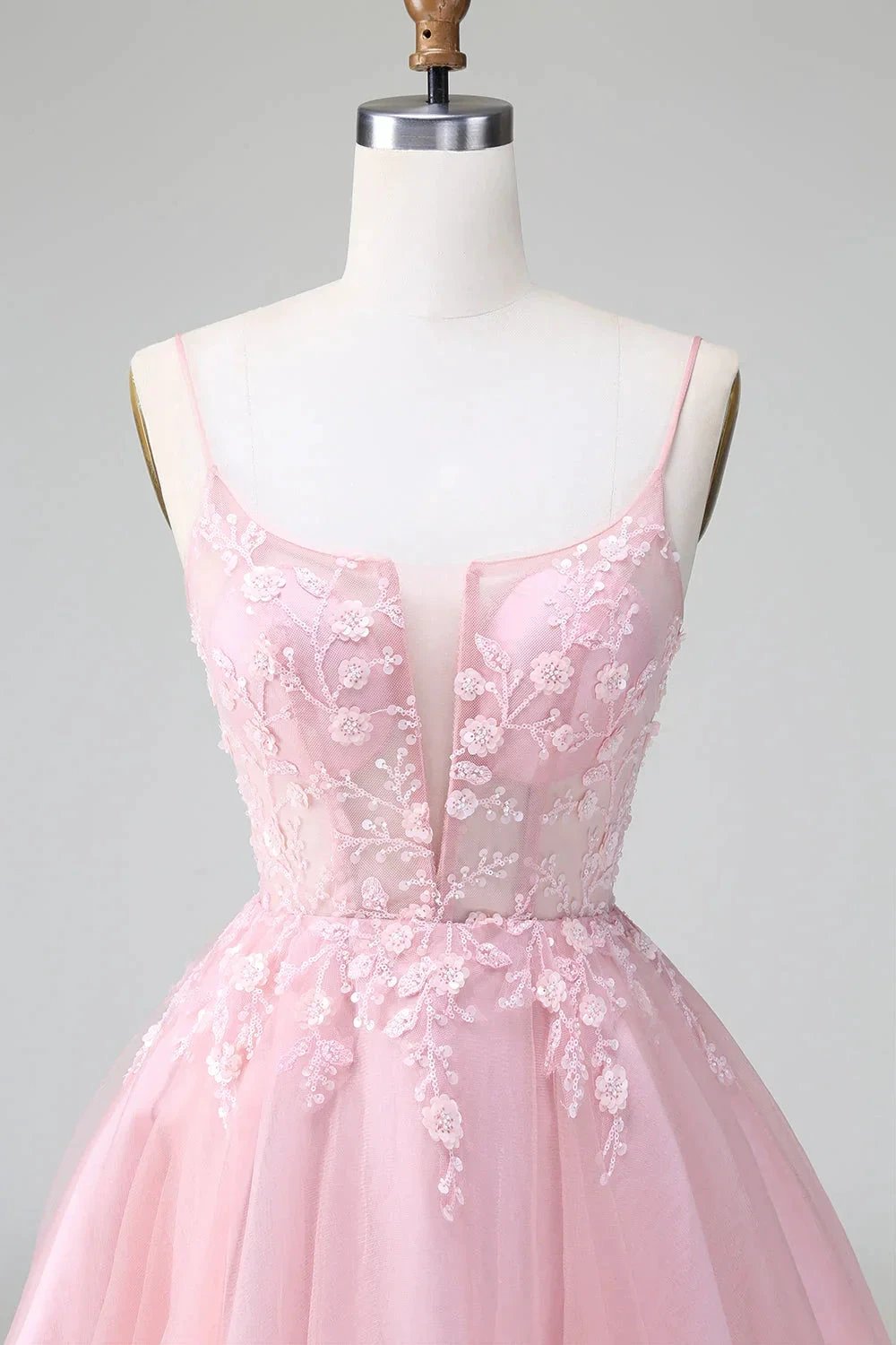 Cute Blush A Line Spaghetti Straps Corset Short Homecoming Dress with Appliques by WEDTREND
