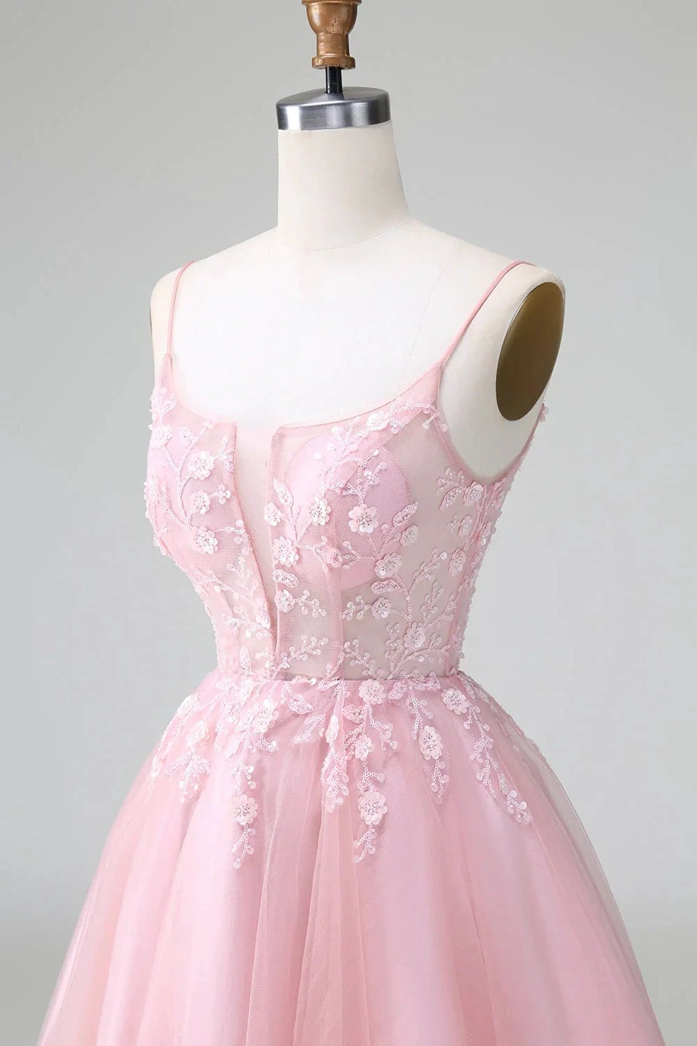 Cute Blush A Line Spaghetti Straps Corset Short Homecoming Dress with Appliques by WEDTREND