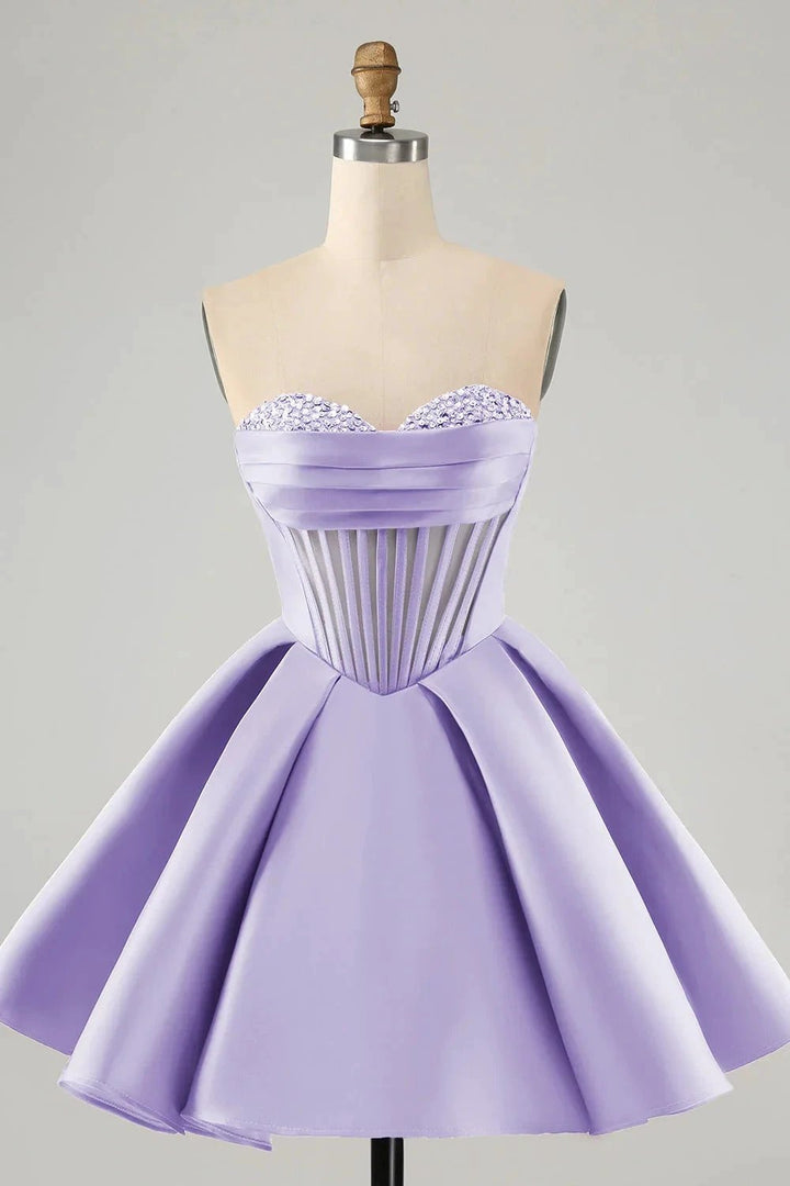Cute A Line Sweetheart Corset Short Fuchsia Homecoming Dress with Beading by WEDTREND