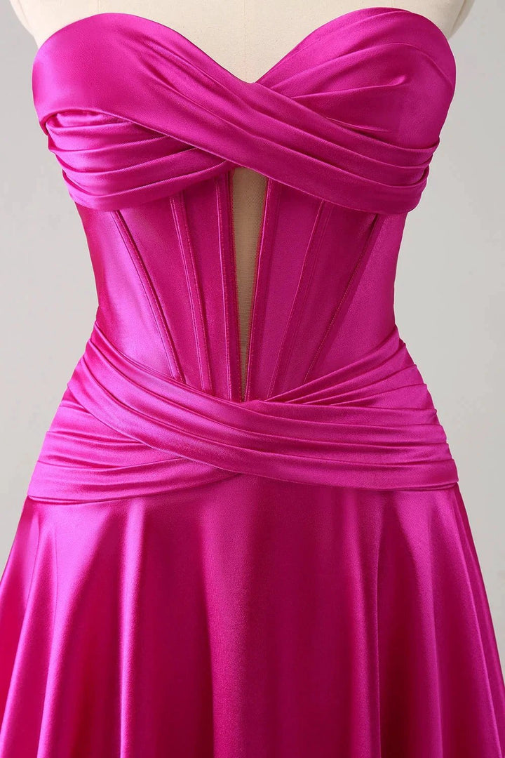 Cute Fuchsia A Line Sweetheart Criss Cross Corset Homecoming Dress with Ruffles by WEDTREND