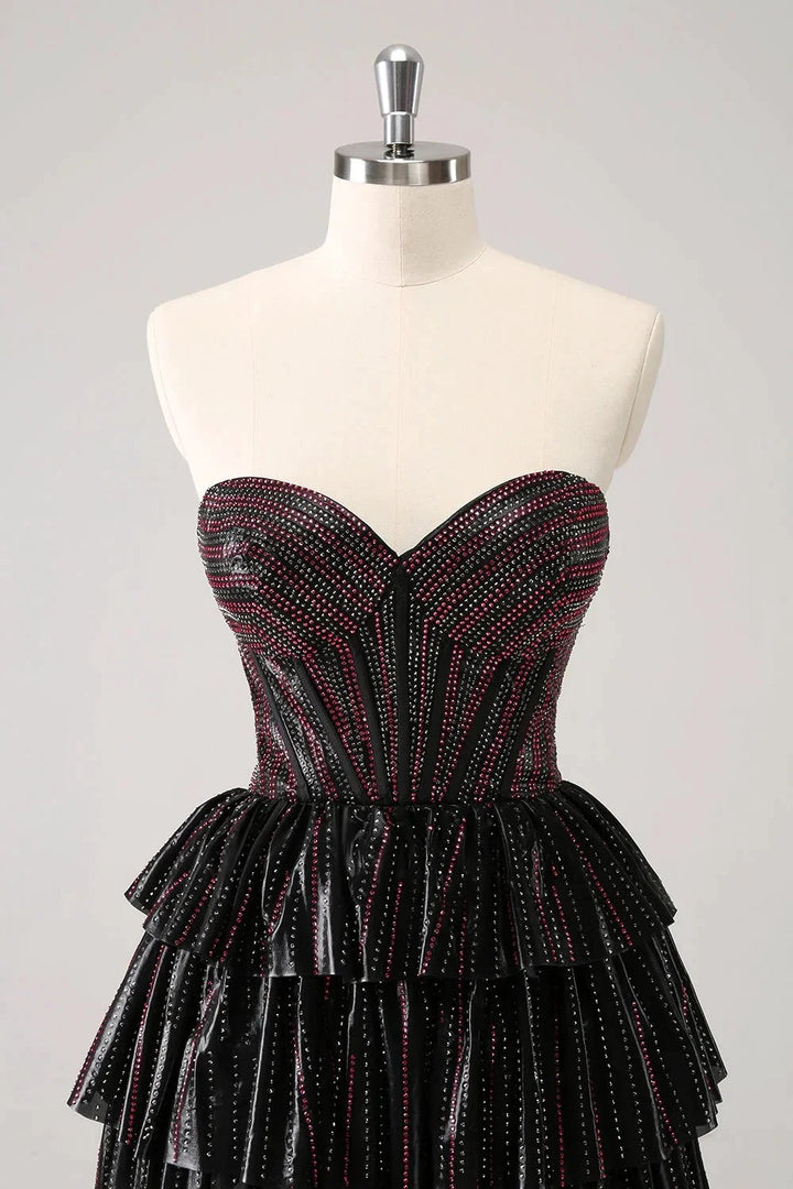 Cute Black Pink A Line Sweetheart Corset Short Homecoming Dress with Beading by WEDTREND