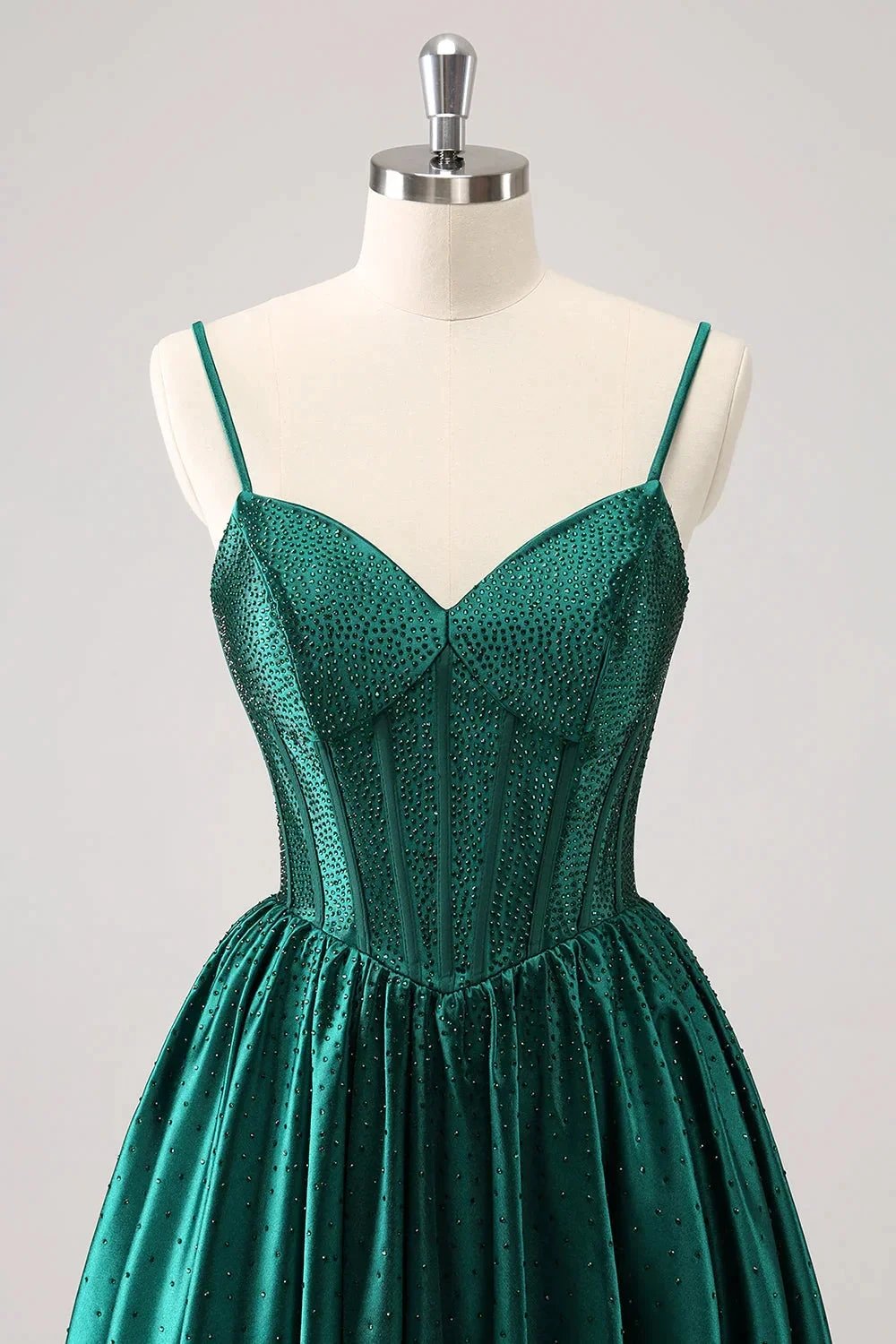 Cute Dark Green A Line Spaghetti Straps Ruffle Corset Short Homecoming Dress with Beading by WEDTREND