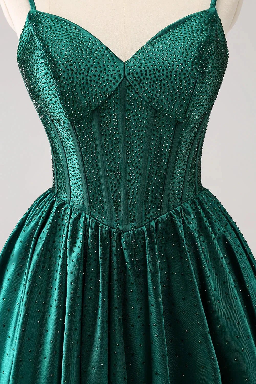 Cute Dark Green A Line Spaghetti Straps Ruffle Corset Short Homecoming Dress with Beading by WEDTREND