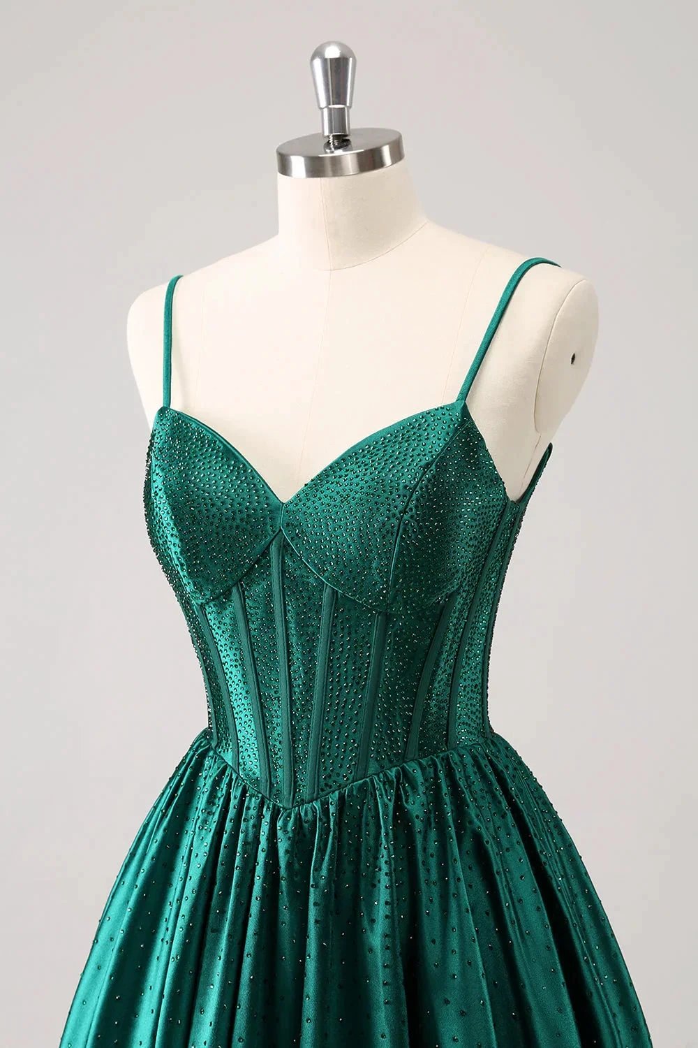 Cute Dark Green A Line Spaghetti Straps Ruffle Corset Short Homecoming Dress with Beading by WEDTREND