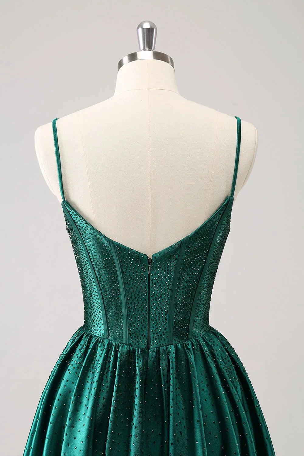 Cute Dark Green A Line Spaghetti Straps Ruffle Corset Short Homecoming Dress with Beading by WEDTREND