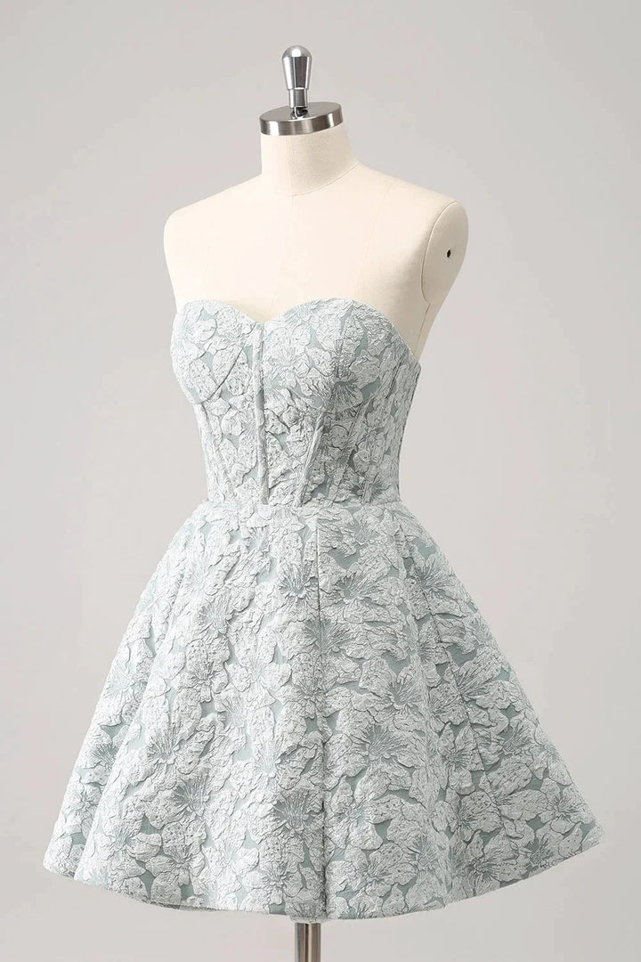 Cute Grey Green A Line Sweetheart Corset Short Homecoming Dress by WEDTREND